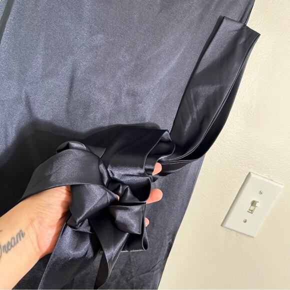 NWT Dessy Collection Cap Sleeve Blouson Faux Wrap Maxi Dress Midnight Navy Blue - Picture 10 of 10